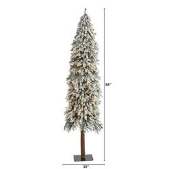7ft Nearly Natural Pre-Lit Flocked Slim Grand Alpine Artificial Christmas Tree Clear Lights