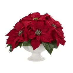 Nearly Natural 13-in Poinsettia Artificial Arrangement in Urn
