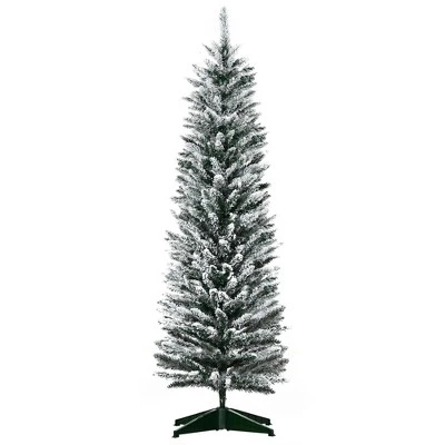 HOMCOM 59" Snow Flocked Artificial Pencil Christmas Tree, Slim Xmas Tree with Realistic Branches and Plastic Base Stand for Indoor Decoration 8 HOMCOM 59" Snow Flocked Artificial Pencil Christmas Tree, Slim Xmas Tree with Realistic Branches and Plastic Base Stand for Indoor Decoration - Image 6