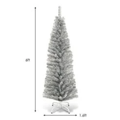 Tangkula 6'Silver Slim Pencil Tree Tinsel Unlit Christmas Tree Artificial 520 Branch Tip -Northlight Christmas Store GUEST 59ec45cd 0d5d 410e b9fe aced344f7673