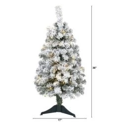 3ft Nearly Natural Pre-Lit LED Flocked Rock Springs Spruce Artificial Christmas Tree Clear Lights