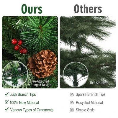 Costway 6ft 7ft8ft Unlit Hinged PVC Artificial Christmas Pine Tree with Red Berries 10 Costway 6ft 7ft8ft Unlit Hinged PVC Artificial Christmas Pine Tree with Red Berries - Image 8