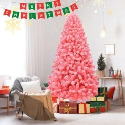 Costway 7.5ft Snow Flocked Hinged Artificial Christmas Tree w/ Metal Stand Pink -Northlight Christmas Store GUEST 5aecf5e5 baf4 4581 bf80 54065678f445