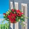 Collections Etc. Collections Etc Hanging Artificial Evergreen Poinsettia and Pine Basket 12 X 12 X 17