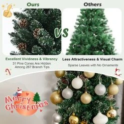 Costway 5ft/6ft/7ft Unlit Snowy PVC Artificial Slim Christmas Pencil Tree with Pine Cones -Northlight Christmas Store GUEST 5bd3d499 8951 442c bbfe 86ed495e95a7