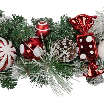 Northlight 6' Flocked Pine Artificial Christmas Garland with Candy Ornaments and Pinecones 5 Northlight 6' Flocked Pine Artificial Christmas Garland with Candy Ornaments and Pinecones - Image 3