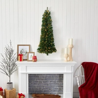 4ft Nearly Natural Pre-Lit LED Flat Back Wall Hanging Artificial Christmas Tree Clear Lights 5 4ft Nearly Natural Pre-Lit LED Flat Back Wall Hanging Artificial Christmas Tree Clear Lights - Image 3