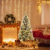 Costway 5FT/6.5FT/7.5FT Artificial Christmas Tree Hinged with 200/420/560/650 Warm LED Lights & 126/207/267/309 Red Berries