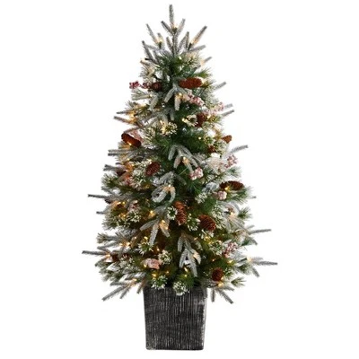 Nearly Natural 4' Frosted Prelit LED Artificial Christmas Tree with Berries in Decorative Planter 3 Nearly Natural 4' Frosted Prelit LED Artificial Christmas Tree with Berries in Decorative Planter