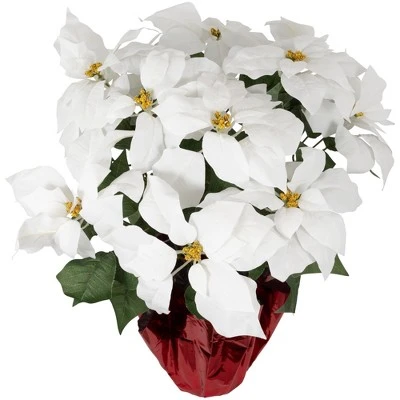 Northlight 22" White Artificial Christmas Poinsettia Flowers with Red Wrapped Base 5 Northlight 22" White Artificial Christmas Poinsettia Flowers with Red Wrapped Base - Image 3