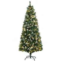 HOMCOM Skinny Prelit Artificial Christmas Tree Holiday Decoration with Snow-dipped Branches, Warm White LED Lights, Auto Open, Green -Northlight Christmas Store GUEST 5c85594d b52a 44c9 a732 b5570ad1f936
