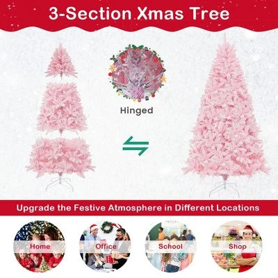 Costway 7 FT Flocked Artificial Christmas Tree Hinged with 500 LED Lights 1200 Branch Tips 8 Costway 7 FT Flocked Artificial Christmas Tree Hinged with 500 LED Lights 1200 Branch Tips - Image 6