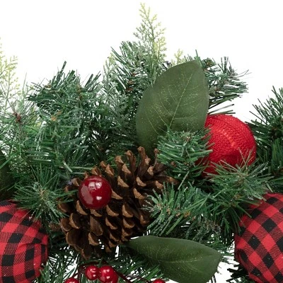 Northlight 6' Green Pine Artificial Christmas Garland with Plaid Ornaments and Bows 4 Northlight 6' Green Pine Artificial Christmas Garland with Plaid Ornaments and Bows - Image 2
