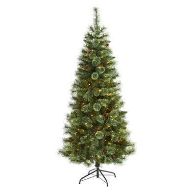 Nearly Natural Pre-Lit LED White Mountain Pine Artificial Christmas Tree with Pinecones Clear Lights 9 Nearly Natural Pre-Lit LED White Mountain Pine Artificial Christmas Tree with Pinecones Clear Lights - Image 7