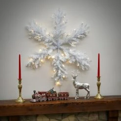 National Tree Company 32" White Iridescent Tinsel Snowflake with Battery Operated Warm White LED Lights