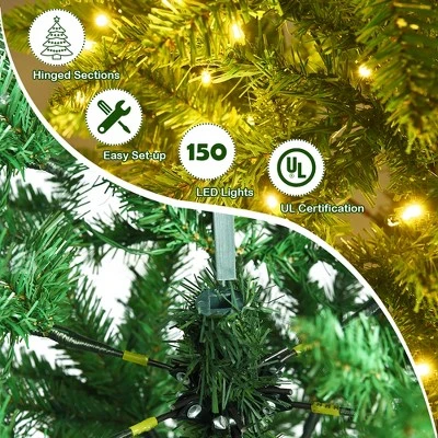 Costway 5Ft Pre-lit Artificial Pencil Christmas Tree Hinged Fir PVC Tree /150 LED Lights 8 Costway 5Ft Pre-lit Artificial Pencil Christmas Tree Hinged Fir PVC Tree /150 LED Lights - Image 6