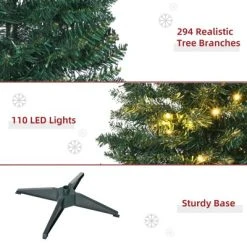 HOMCOM 5' Tall Pre-Lit Slim Noble Fir Artificial Christmas Tree with Realistic Branches, 110 Warm White LED Lights and 294 Tips, Green -Northlight Christmas Store GUEST 5e698a1c 453f 439d 8974 0a7760f91101