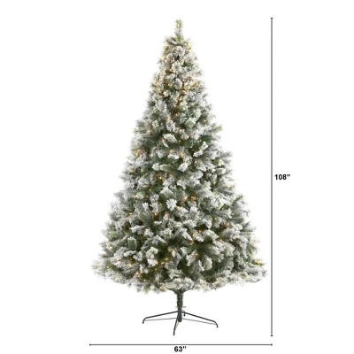 Nearly Natural 9-ft Flocked Oregon Pine Artificial Christmas Tree with 600 Clear Lights and 1580 Bendable Branches 3 Nearly Natural 9-ft Flocked Oregon Pine Artificial Christmas Tree with 600 Clear Lights and 1580 Bendable Branches