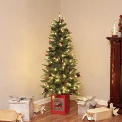 LuxenHome 5Ft Pre-Lit LED Artificial Slim Pine Christmas Tree with Pine Cones, Berries, and Red Wood Planter 13 LuxenHome 5Ft Pre-Lit LED Artificial Slim Pine Christmas Tree with Pine Cones, Berries, and Red Wood Planter -Northlight Christmas Store GUEST 5fb363a3 5c93 472b 8a99 6d636eff294a