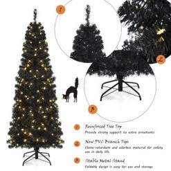 Tangkula Pre-lit Tree Hinged Artificial Pencil Tree w/ PVC Branch Tips & Warm White Lights -Northlight Christmas Store GUEST 5fc63858 2b9e 445f 9a2a 9ea6d07351fc