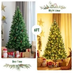 Costway 6ft Pre-lit Hinged Artificial Christmas Tree w/ Pine Cones & Red Berries -Northlight Christmas Store GUEST 60ec255f 771a 40ea b76e f983e2f3dd9f