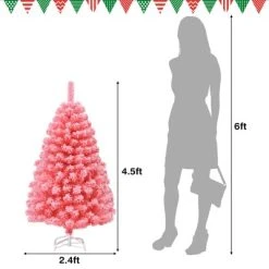 Costway 4.5ft Snow Flocked Hinged Artificial Christmas Tree w/ Metal Stand Pink -Northlight Christmas Store GUEST 60fadeac a68b 47f5 9932 38d5069349a1