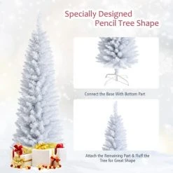 Costway 5ft Unlit Artificial Slim Pencil Christmas Tree with Metal Stand White -Northlight Christmas Store GUEST 617c67c3 961f 4b77 af22 07cc6bd6615f