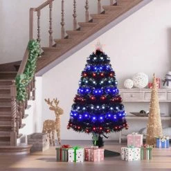 HOMCOM 35.5" Tall Pre-Lit Douglas Fir Artificial Christmas Tree with Realistic Branches, 90 Multi-Color LED Lights, Fiber Optics, and 90 Tips, Black -Northlight Christmas Store GUEST 619e0a87 76c0 40c8 a437 a98a180f9136