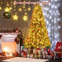 Costway 8ft Pre-lit Hinged Christmas Tree with Remote Control & 9 Lighting Modes
