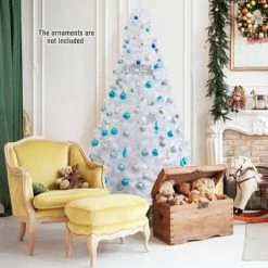 Tangkula 7'Artificial White PVC Christmas Tree Outdoor w/ Metal Stand and Anti-scratching Cover