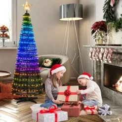 Tangkula 6FT Pop-up Pre-lit Christmas Tree Collapsible Artificial Xmas Tree w/282 RGB Multi-color Lights Tree Top Star, Metal Base -Northlight Christmas Store GUEST 6292047e 52af 47d3 a0ba 0bb8424c0c53