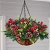 Collections Etc. Collections Etc Lighted Faux Pine Arrangement Hanging Basket 12 X 12 X 17
