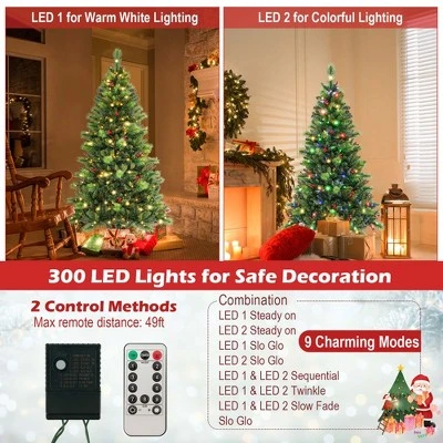 Costway 6FT/7FT/8FT Pre-Lit Artificial Christmas Tree 9 Lighting Modes with 300/400/500 LED Lights & Timer 10 Costway 6FT/7FT/8FT Pre-Lit Artificial Christmas Tree 9 Lighting Modes with 300/400/500 LED Lights & Timer - Image 8