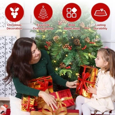 Costway 7Ft Pre-lit Hinged PE Artificial Christmas Tree w/ 350 LED Lights & Pine Cones 7 Costway 7Ft Pre-lit Hinged PE Artificial Christmas Tree w/ 350 LED Lights & Pine Cones - Image 5