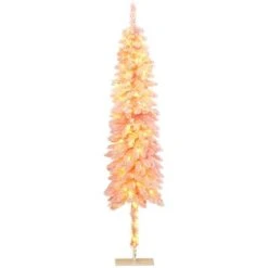 HOMCOM Pencil Prelit Artificial Christmas Tree Holiday Decoration with Snow Flocked Branches, Warm White LED Lights, Downswept Shape, Pink -Northlight Christmas Store GUEST 64c2a723 69bc 4168 b51f d09f332610a0