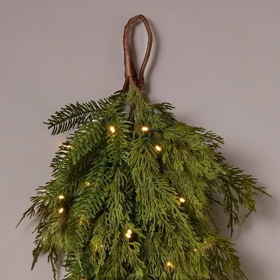 28" Battery Operated Pre-Lit Mixed Greenery & Cedar Artificial Christmas Swag Green with Warm White LED Lights - Wondershop™ 4 28" Battery Operated Pre-Lit Mixed Greenery & Cedar Artificial Christmas Swag Green with Warm White LED Lights - Wondershop™ - Image 2