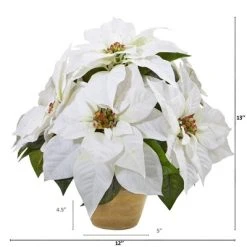 Nearly Natural 13-in Poinsettia Artificial Arrangement in Ceramic Vase