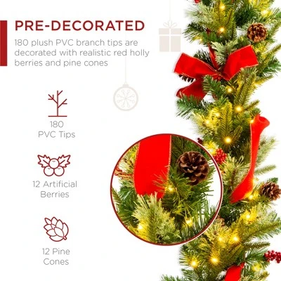 Best Choice Products 9ft Pre-Lit Christmas Garland, Battery Powered Decoration w/ 100 Lights, 180 Tips, Pine Cones 4 Best Choice Products 9ft Pre-Lit Christmas Garland, Battery Powered Decoration w/ 100 Lights, 180 Tips, Pine Cones - Image 2