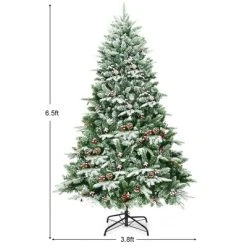Costway 6.5Ft Pre-lit Snow Flocked Hinged Artificial Christmas Spruce Tree w/ 450 Lights