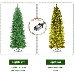 Costway 7Ft Pre-lit Artificial Pencil Christmas Tree Hinged Fir PVC Tree /350 LED Lights -Northlight Christmas Store GUEST 67d34a04 7f59 41c3 a67c fc45dd3c25ec