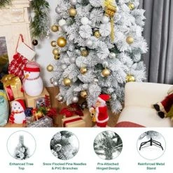 Costway 5ft/6ft/7ft Snow Flocked Hinged Artificial Slim Christmas Tree with Pine Needles -Northlight Christmas Store GUEST 68236855 31ba 45ab a11b e53af690321b