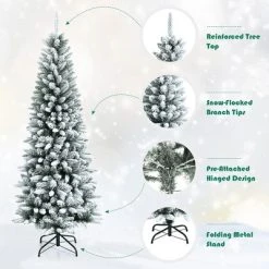 Costway 6.5ft Snow-Flocked Hinged Artificial Christmas Pencil Tree w/ 829 Mixed Tips -Northlight Christmas Store GUEST 683de0e6 8c2d 42f6 b509 4200d85b4831