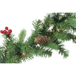 Northlight 9' x 10" Prelit Noble Fir with Red Berries and Pine Cones Artificial Christmas Garland - Clear Lights