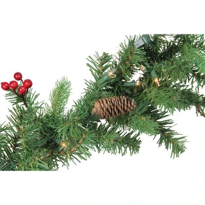 Northlight 9' x 10" Prelit Noble Fir with Red Berries and Pine Cones Artificial Christmas Garland - Clear Lights 3 Northlight 9' x 10" Prelit Noble Fir with Red Berries and Pine Cones Artificial Christmas Garland - Clear Lights