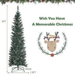 Tangkula 5/6/7FT Slim Pencil Tree Snowy Artificial Christmas Tree with 214/267/351 PVC Branch Tips & 25/31/41 Pine Cones Full Holiday Decoration Tree for Xmas -Northlight Christmas Store GUEST 6b9b5b13 631c 442a bb3e 4e50afab8e10