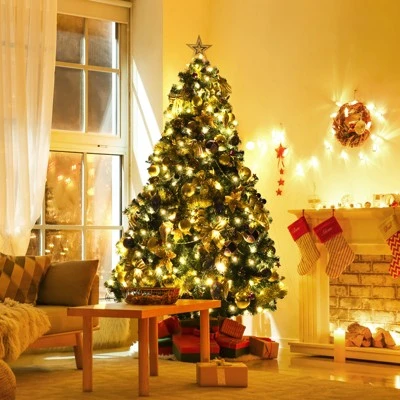 Tangkula Lush Artificial Christmas Tree 7.5ft Pre-Lit Xmas Hinged Tree W/ 250 Replaceable LED Lights 10 Tangkula Lush Artificial Christmas Tree 7.5ft Pre-Lit Xmas Hinged Tree W/ 250 Replaceable LED Lights - Image 8