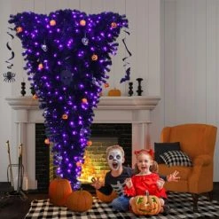 Tangkula Black Upside Down Artificial Christmas Tree Pre-lit Halloween Tree Faux-Pine Christmas Tree w/ Purple LED lights -Northlight Christmas Store GUEST 6be5a3cd bfcd 42fe 8fd4 f45d284a69c1
