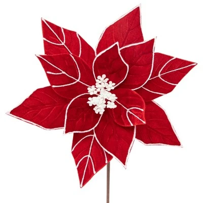 Northlight 20" Red and White Velvet Glittered Poinsettia Christmas Stem Spray 4 Northlight 20" Red and White Velvet Glittered Poinsettia Christmas Stem Spray - Image 2