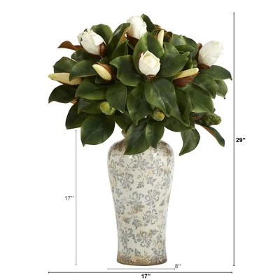 Nearly Natural 29-in Magnolia Artificial Plant in Designer Planter 3 Nearly Natural 29-in Magnolia Artificial Plant in Designer Planter