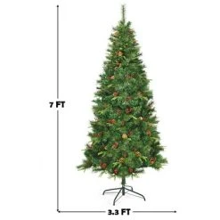 Costway 7Ft Pre-lit Hinged PE Artificial Christmas Tree w/ 350 LED Lights & Pine Cones